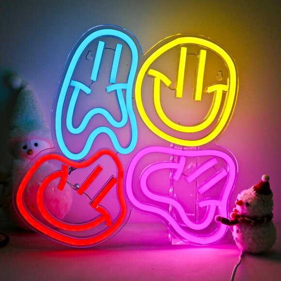New Smile Faces Neon Sign LED Colorful Happy Faces for Kids Bedroom Decor - Picture 1 of 5